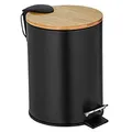Produktbild: WENKO Kosmetik-Treteimer Mod. Tortona, schwarzer Eimer mit Bambusdeckel, 3 Liter, Badezimmer-Mülleimer mit Easy-Close Absenkautomatik, aus rostfreiem satiniertem Edelstahl, 17 x 23,5 x 21 cm