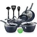 Produktbild: Induktie-Kochset mit Keramiktopf - 11-teilig - Blauw - Pfas-frei - Dunkelblau