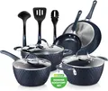 Produktbild: NutriChef Pfannenset & Topfset 11-teilig Antihaftbeschichtet – Kochtopf Set mit Durchsichtigen Deckeln & Keramikschicht – Töpfe Set für Gas, Elektro & Induktionsherd – Töpfe & Pfannen PFOA/PFOS-frei
