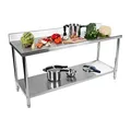 Produktbild: Royal Catering RCAT-200/60-S Arbeitstisch Küchenarbeitsplatte (200 x 60 x 96 cm, max. Belastung 160 kg, HDF-Platte, Aufsteher, verstellbare Füße, Edelstahl)