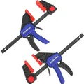 Produktbild: 2er Einhandzwingen-Set mit 150mm Spannweite und 68kg Spannkraft - Blau