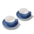 Produktbild: Terra Home 2er Milchkaffee-Tassen Set - Blau, 350 ml, Matt, Porzellan, Dickwandig, Spülmaschinenfest, italienisches Design - Kaffee-Tassen Set mit Untertassen