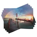 Produktbild: ABAKUHAUS Leuchtturm Platzmatten, Sonnenuntergang Leuchtturm Küste Wolken Regenbogen Spiegelbild Foto Muster, Waschbare Stoff Esszimmer Küche Tischdekorations Digitaldruck, Rot Blau