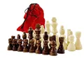 Produktbild: Holz Schachfiguren im Samtbeutel Königshöhe 79 mm - Staunton Design Schach Holzfiguren mit Filzgleiter Samt Beutel Baumwolle rot Gr. L König 79mm Springer handgeschnitzt