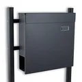 Produktbild: BITUXX® Standbriefkasten Briefkasten Postkasten Mailbox Letterbox Briefkastenanlage mit integrierten Zeitungsfach Dunkelgrau Anthrazit