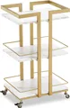 Produktbild: M MCombo Servierwagen mit Rollen, Küchenwagen Barwagen Metallgestell Weiß-Gold, Moderne Rollwagen Mehrzweckwagen mit 3 Ebenen, für Küche Bad Wohnzimmer Büro, 48*43*76cm, 0033