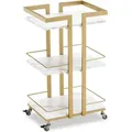 Produktbild: M Mcombo Servierwagen mit Rollen, Küchenwagen Barwagen Metallgestell Weiß-Gold, Moderne Rollwagen Mehrzweckwagen mit 3 Ebenen, für Küche Bad