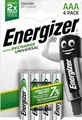 Produktbild: Energizer Recharge Universal - AAA Akkus (4 Stück) - 500 mAh NiMH Batterien - Bis zu 1000 mal wiederaufladbar - voraufgeladen und sofort einsatzbereit - 100% plastikfreie Recycelbar Verpackung