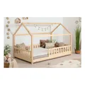 Produktbild: TiCAA TiCAA Kinderbett Hausbett Kay 90x200 cm, 100x200 cm, 120x200 cm, 140x200 für Jungen & Mädchen, inkl. Rolllattenrost, Rausfallschutz variabel, Montessori Bett weiß aus Kiefer Massivholz