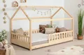 Produktbild: TiCAA Kinderbett Hausbett Kay 90x200 cm, 100x200 cm, 120x200 cm, 140x200 für Jungen & Mädchen, inkl. Rolllattenrost, Rausfallschutz variabel, Montessori Bett weiß aus Kiefer Massivholz