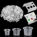 Produktbild: 300pcs Tattoo Farbkappen Cups mit 2 Cups Halterungen - Emalla 100 kleine 100 mittlere 100 große Tattoo Pigmentkappen +2 Cups Halter für Tattoo Tinte Tattoo Zubehör