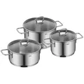Produktbild: Silit Alicante Topfset Induktion 3-teilig, Kochtopf Set mit Glasdeckel, Schüttrand, Edelstahl hochglanzpoliert, Induktions Töpfe Set unbeschichtet, für alle Herdarten geeignet