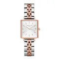 Produktbild: Rosefield Boxy XS Damen Armbanduhr aus Messing in der Farbe Silber-Roségold 22mm x 24mm, Wasserdichtigkeit: 3Bar, QMWSSR-Q024