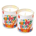 Produktbild: Candelo 2er Set hochwertige Geburtstagskerzen – Happy Birthday Kerze – 8 x 7cm - 30 Std Brenndauer – Windlicht ohne Duft Geburtstag Glaskerze - Kindergeburtstag Dekoration