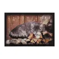 Produktbild: oKu-Tex Design Fußmatte Happy Home schlafende Katze, lustiges & niedliches Motiv, rutschfest & waschbar, Deko Dekorativ, grau, 40 x 60 cm