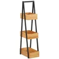 Produktbild: Relaxdays Badregal Bambus, platzsparendes Leiterregal mit 3 Ablagen, Bad, Küche, Wohnzimmer, Metall, 81x18x30 cm, natur