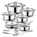 Produktbild: Retoo Topf und Pfannenset Induktion 15-teilig Kochtopf Set mit Deckel, 3 Schöpfkellen, Pfanne, Topfset Edelstahl Bratpfanne, Griff, Spülmaschinengeeignet Durchmesser 17/19/21/25 cm