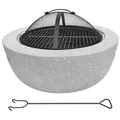 Produktbild: Feuerschale 2-in-1 aus Kunststein in Granitoptik | ca. Ø 60 cm | inkl. Grillrost, Schürhaken & Funkenschutz | als Grill & Feuerkorb für den Garten nutzbar | Moderne Feuerstelle zum Kochen und Chillen