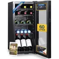 Produktbild: Sommertal Kühlschrank mit Glastür GK60– Leiser Getränkekühlschrank mit LED, Touchscreen & Schloss kleiner Flaschenkühlschrank schwarz 60L
