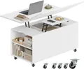 Produktbild: Woltu Couchtisch (1-St), höhenverstellbar mit Rollen, Hebeplatte Schublade