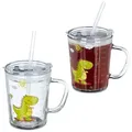 Produktbild: Relaxdays Trinkglas Kinder Dino 2er Set Gelb,Grün,Transparent