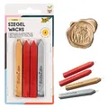 Produktbild: folia 31119 - Siegelwachs Classic, 4 Siegelkerzen im Set, je 1 Siegelkerze in silber und gold und 2 Siegelkerzen in rot, zum stilechten Verzieren von Karten, Briefen und Einladungen