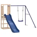 Produktbild: Kompakter Holz Spielturm mit Rutsche und Schaukel für Spielspaß im Garten