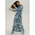 Produktbild: Maxikleid ANISTON SELECTED, Damen, Gr. 38, N-Gr, blau (schwarz, lila, aqua, sanftes weiß, hellbraun), Single Jersey, Obermaterial: 95% Viskose, 5% Elasthan, bedruckt, geblümt, figurumspielend lang, Rundhals, Rüschen mit Gummizug, Kleider Maxikleid, mit romantischem Rosendruck und Rüschenverzierung