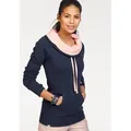 Produktbild: Longsweatshirt KANGAROOS, Damen, Gr. 32/34, blau (marine, rosa), Sweatware, Obermaterial: 100% Baumwolle. Futter: 100% Baumwolle, bedruckt, figurbetont, Rundhals, Bündchen mit Daumenlöchern, Sweatshirts, figurbetonter Schnitt, mit stylischem Logodruck