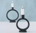 Produktbild: 2x Kerzenständer - Schwarz - Steingut - H 19 cm + H 14 cm