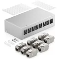 Produktbild: deleyCON 8 Port Patchpanel Set Patchfeld Verteilerfeld 1 HE + 8x RJ45 Keystone Jack Modul STP CAT6a Kompatibel mit Verlegekabel CAT6 CAT6a CAT7 Netzwerkkabel Ethernet LAN DSL - Grau