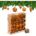 Produktbild: Relaxdays Weihnachtskugeln 110er Set, Kunststoff, Weihnachtsbaumdeko mit Kugeln & Lametta, Christbaumschmuck, orange