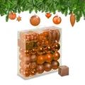 Produktbild: Relaxdays Weihnachtskugeln 110er Set, Kunststoff, Weihnachtsbaumdeko mit Kugeln & Lametta, Christbaumschmuck, orange