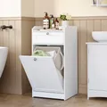 Produktbild: VASAGLE Badschrank mit Wäschekorb, Wäscheschrank, Badezimmerschrank mit 1 Schublade und 1 Wäschebox, herausnehmbare Innentasche mit Griffen