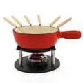Produktbild: BBQ-Toro Gusseisen Fondue Set für 6 Personen | 2 Liter | Fondueset 9 teilig mit Brenner und Gabeln | Fondue-Set, Käsefondue Set, Fleischfondue Set, Schokofondue Set (rot/Creme emailliert)