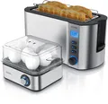 Produktbild: Arendo Frühstücksset 2-teilig, 4-Scheiben Langschlitztoaster, 8er Eierkocher, Silber