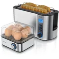 Produktbild: Arendo Frühstücksset 2-teilig, 4-Scheiben Langschlitztoaster, 8er Eierkocher, Silber
