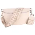Produktbild: MIRROSI Bauchtasche Damen, Echtleder, Made in Italy, Umhängetasche, Brusttasche, (Schultertasche für jeden Anlass (1 Tasche & 2 Gurte), Crossbody Bag, Beige, gemusterten& verstellbaren Schulterriemen beige Große Tasche (28x18x9cm)