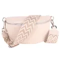 Produktbild: MIRROSI® Bauchtasche Damen, Echtleder, Made in Italy, Umhängetasche, Brusttasche, Crossbody Bag (1 Tasche & 2 Gurte) (Beige (Bohe Beige Taupe), Große Tasche (28x18x9cm))