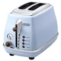 Produktbild: De'Longhi Toaster Icona Vintage CTOV2103.AZ - 2-Schlitz-Toaster mit Brötchenaufsatz, Edelstahl in elegantem Retro Look mit Chrom-Details, blau, Azur