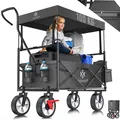 Produktbild: KESSER® Bollerwagen faltbar mit Dach Handwagen Transportkarre Gerätewagen inkl. 2 Netztaschen und Einer Außentasche klappbar Vollgummi-Reifen bis 100 kg Tragkraft Mit Vorderrad-Bremse