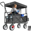 Produktbild: KESSER® Bollerwagen faltbar mit Dach Handwagen Transportkarre Gerätewagen klappbar mit 360° drehbare Vorder-Räder, Vorderrad-Bremse & Vollgummi-Reifen inkl. XXL Außen-Tasche, 2 Netztaschen & Abdeckung