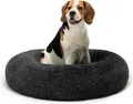 Produktbild: lionto Donut Hundebett, rundes Hundesofa mit Plüschbezug & Anti-Rutsch-Noppen, weich & gemütlich, 80 cm Durchmesser, dunkelgrau
