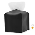 Produktbild: Kosmetiktücherbox, Taschentuchbox, Taschentuchspender, Tissue Box für Esszimmer Badezimmer Schlafzimmer Auto Büro, Verdicktes Ledermaterial, Quadratisch, Nachfüllbar 13 x 13 x 13 cm - Schwarz