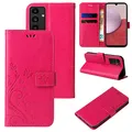 Produktbild: LBH Handy Hülle für Samsung Galaxy A14 5G Case Handytasche Schmetterling Blumen Flower Standfunktion Schutzhülle Magnet Rundum Schutz 360 Grad Flipcase Cover Pink