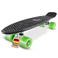 Produktbild: BIKESTAR Vintage Retro Cruiser Skateboard 60mm für Kinder und Erwachsene auch Anfänger ab ca. 6-8 Jahre | Schwarz & Grün