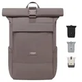 Produktbild: LARKSON Rucksack Damen Herren Braun - No 4 - Rolltop Backpack mit Laptopfach Uni, Arbeit & Fahrrad - Großer Reiserucksack - Wasserabweisend