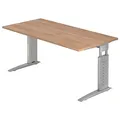 Produktbild: HAMMERBACHER Haziender höhenverstellbarer Schreibtisch nussbaum rechteckig, C-Fuß-Gestell silber 160,0 x 80,0 cm