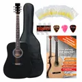 Produktbild: Western Gitarre Akustik Dreadnought Set Tasche Plektren Noten DVD Saiten Schwarz