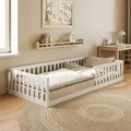 Produktbild: Kids Collective Kinderbett Bodenbett 90x200 cm mit Rausfallschutz & Lattenrost Montessori Bett Bed Gitterbett Kinder Jugendbett Einzelbett | Weiß ... - Weiß
